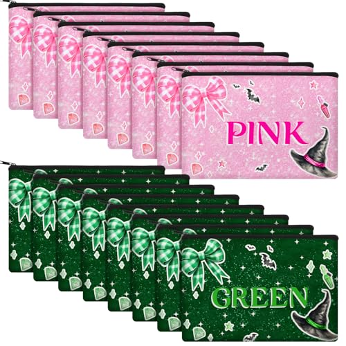 Meanplan 16 Pack Witch Cosmetic Bag Princess and Witch Party Favors Pink and Green Party Decorations Pouch Bags for Woman Lady Birthday Holiday Event Supplies