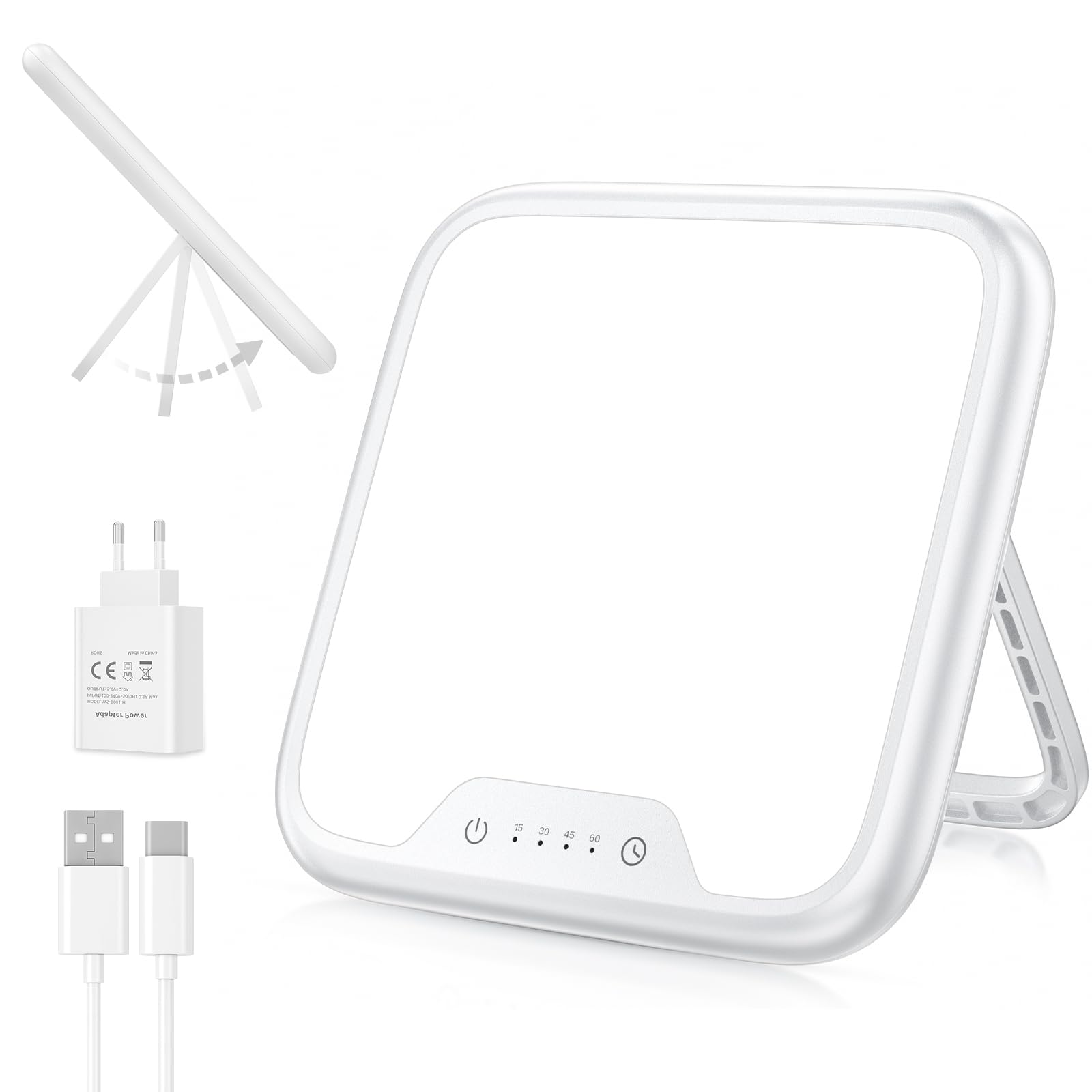 Tageslichtlampe, Tageslichtlampe 10000 Lux UV-Frei Sonnenlicht Lampe für Depressionen, lichttherapielampe mit Memory Funktion, 4 Timer, Touch-Steuerung, Stufenlose Helligkeit, Faltbar Halterung