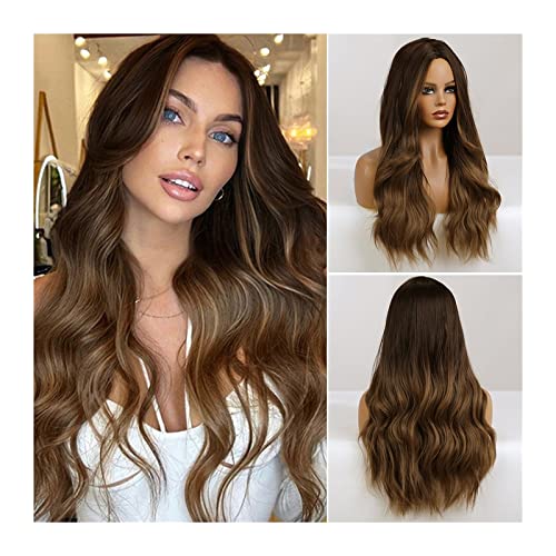 cfycfy987 Realistic Wigs Long Wavy Ombre Brown Wigs 26" Curly
