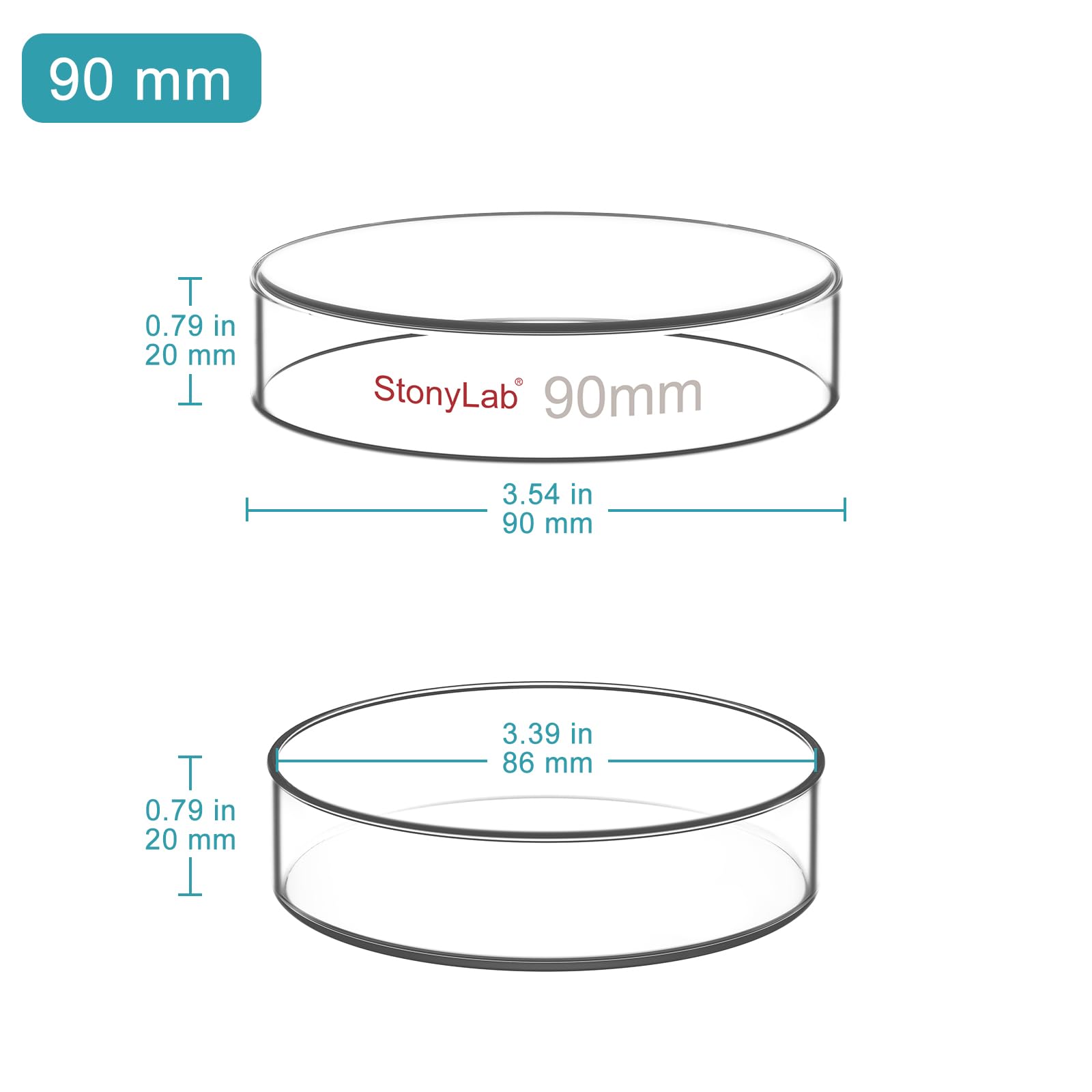 stonylab Glass Petri Dish with Lid, 5-Pack Borosilicate Glass Clear Culture Dish for Laboratory, 90x20 mm — Amazon image 2