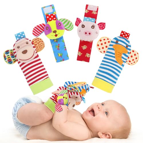 Image of Soft Baby Rattle Toys Foot Finder Socks Wrists Rattles, Ankle Leg Hand Arm Bracelet Activity Rattle, Present Gift for Newborn Infant Babies Boy Girl Bebe 4pcs