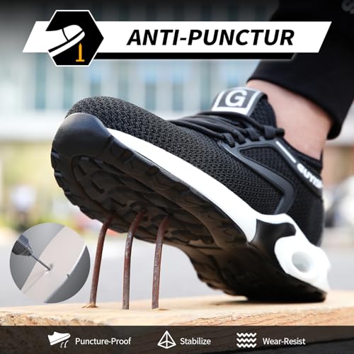 Image of GLANOUDUN Steel Toe Shoes for Men Black Steel Toe Sneakers Lightweight Work Shoes Puncture Resistant Safety Footwear Working Sneakers Casual Construction Working Shoe
