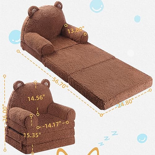 image for MOMCAYWEX Foldable Kids Sofa, Sherpa Teddy Bear Toddler Couch with Tri