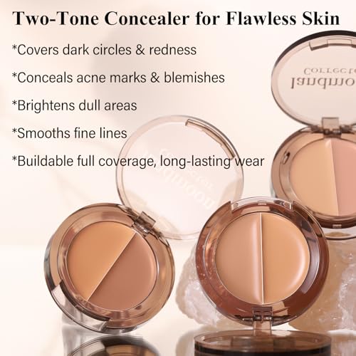 Two-Tone Cream Concealer & Color Corrector Duo – Full Coverage Under Eye Concealer for Dark Circles, Redness, Blemishes & Uneven Skin Tone – Long-Lasting, Blendable Formula(03 Wheat Color) — view 2