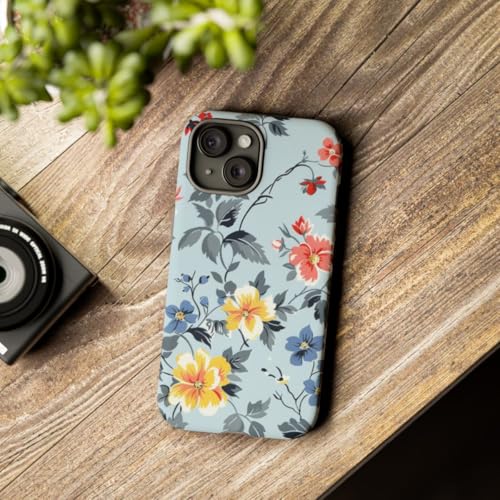 Coque iPhone 15 rigide mate anti-rayures motif vintage bleu - 3