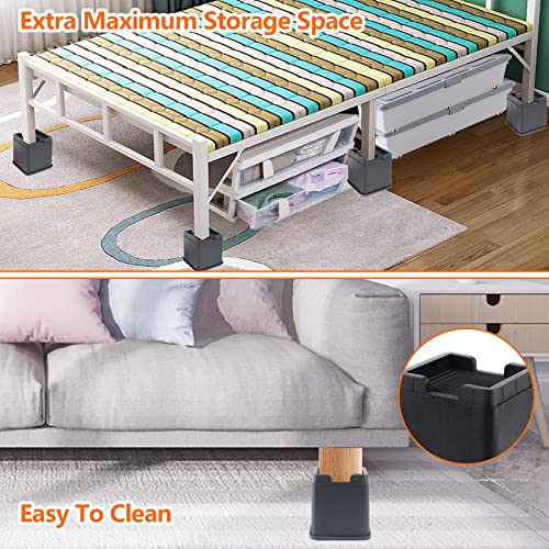 Dedu Stackable Bed Risers 4 Inch Heavy Duty 8 Pack, Furniture Risers With Casters Wheels For Furniture Without Legs, Couch Risers Supports Up To 6600 Lbs For Sofa Bed, Desk, Chair (Black) #TOP2