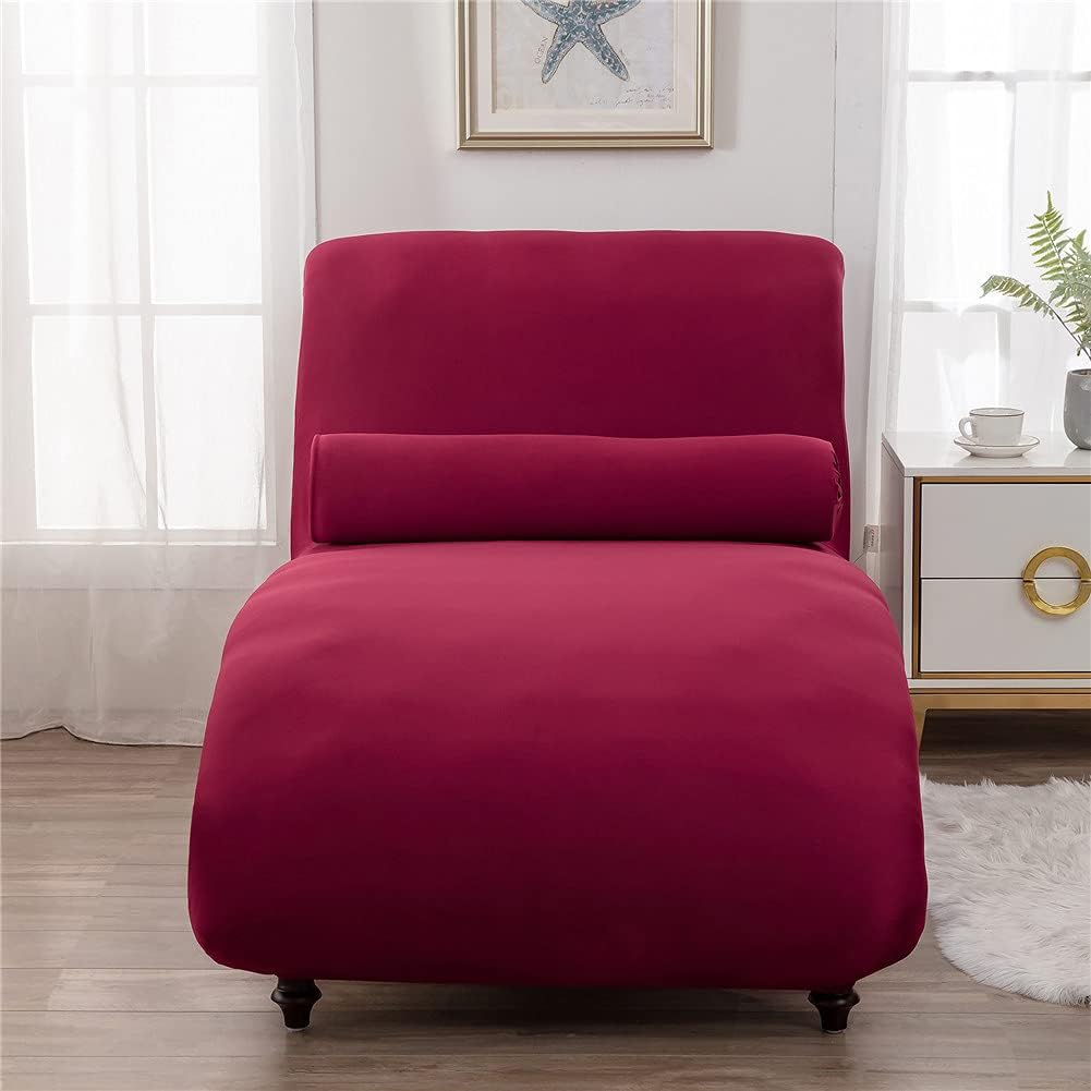 Chaise Lounge Cover Elasticity Chaise Longue Slipcover Luxury Chaise Chair Covers for Living Room Indoor Furniture Cover Slipcovers for Chaise Lounge Ultra Soft Machine Washable (Wine red)