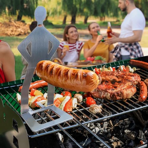 OYASUMI Funny BBQ Man Hot Dog Holders, 4 PCS Reusable Stainless Steel Sausage Stands, Portable Hot Dog Roasters, Barbecue Grill Accessories for Camping & Party Gifts by OYASUMI - Used condition - Image 5
