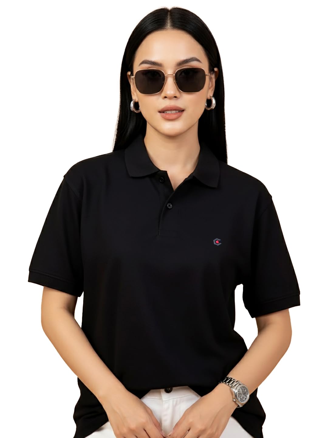 Women Solid Polo Neck Half Sleeve Tshirt-image-20