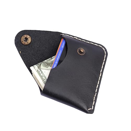 Miniatura 7 de Handmade Minimalist Genuine Leather Card Case Wallet Small Card Holder in Front Pocket