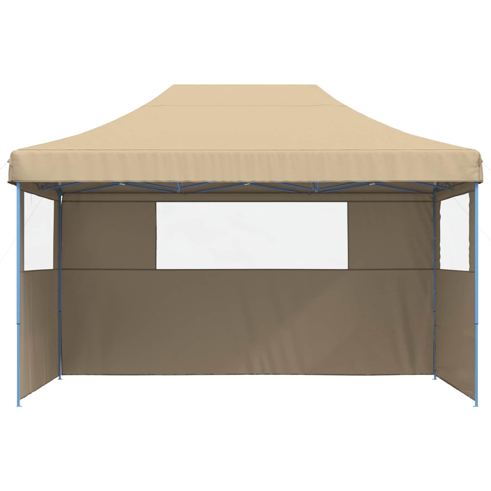 Składany namiot Pop Up Beżowy 440 x 292 x 315 cm, 3 ściany | Dach z tkaniny Oxford z powłoką PCW, stalowa rama malowana proszkowo, przezroczyste okna, 8 śledzi i 4