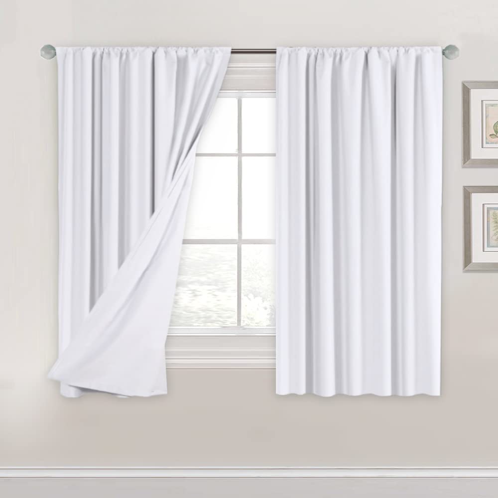 H.VERSAILTEX 100% Blackout White Curtains 54 Inches Long Full Light Blocking Curtain Draperies with Soft White Coating for Bedroom Living Room Thermal Insulated Window Treatment Set of 2 Panels