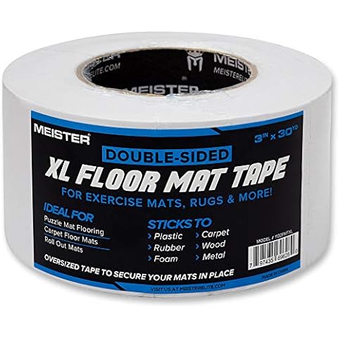 Meister Double-Sided XL Floor Mat Tape - Secures Exercise Mats & Rugs in Place, Transparent, XL Roll - 3in x 30yd (1130FMTXL) Cover