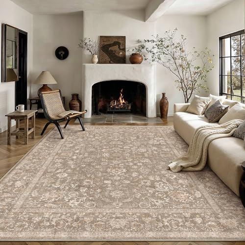 PureCozy 8x10 Deep Brown Area Rug Non Slip Large Vintage