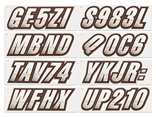 Image of STIFFIE Techtron White /Espresso Brown 3 inch Boat & PWC Registration Decals • Numbers Letters Stickers