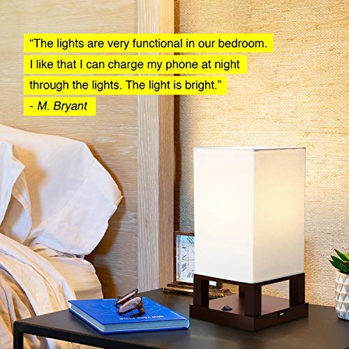 Brightech Maxwell Bedroom Nightstand Lamp With Usb Ports Modern Asian Table Lamp W Wood Frame Soft Light Perfect For Bedside With Led Bulb Havanah Brown Buy Online