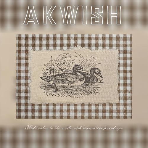 Image of Vintage Duck Framed Wall Art - Retro Farmhouse Brown Gingham Duck Poster, Rustic Cottagecore Decor Canvas Print, Vintage Wall Decor for Living Room Bedroom Office Nursery 12x16 inch