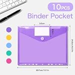 10 Pack A4 Size Binder Pocket File Folder, 11 Holes Waterproof Clear Plastic File Envelopes with Paste Button & Label Pocket, Colorful Folders for Organizing Documents, Office School Home Organization