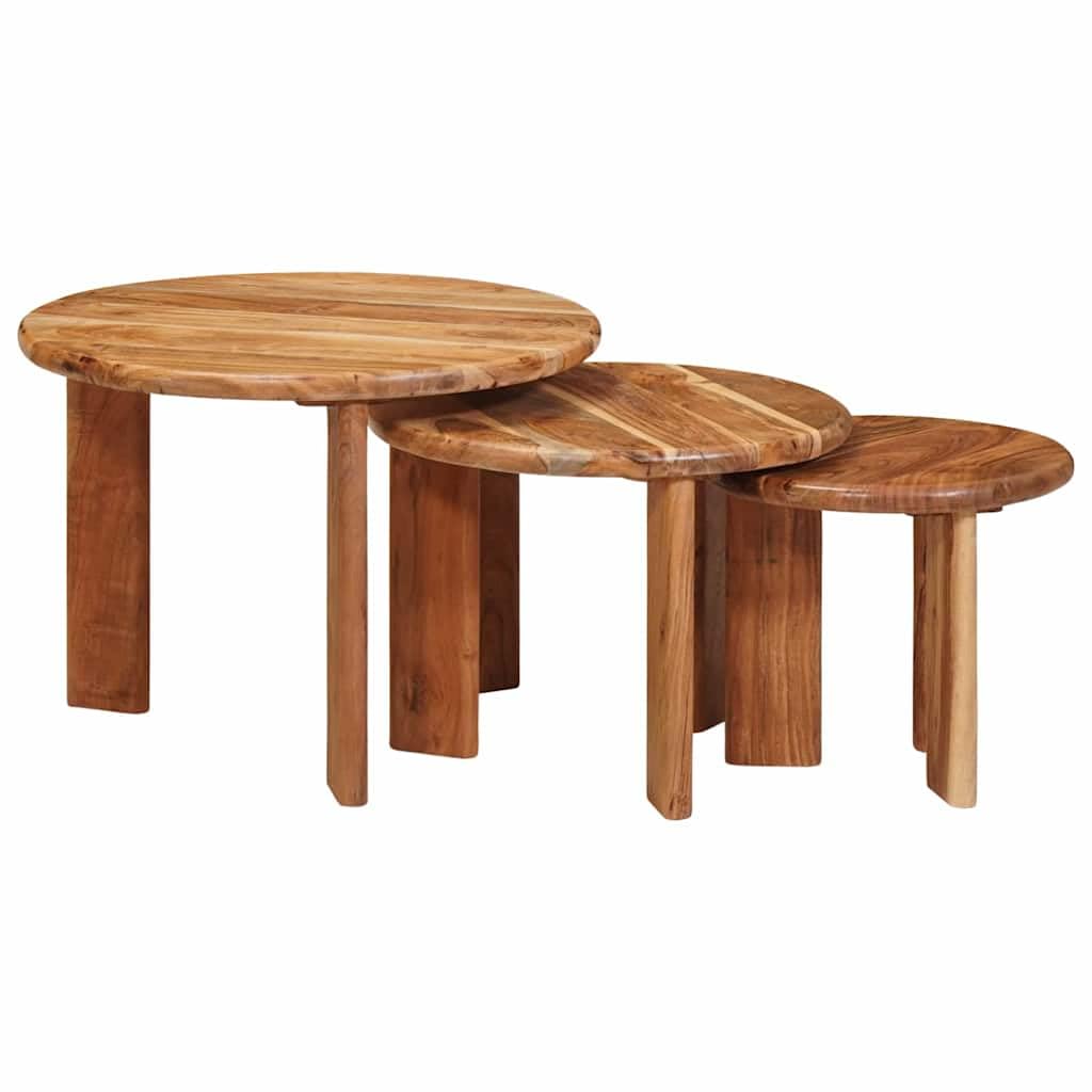 Set di 3 tavolini da caffè Nesting in legno massello di acacia | Set di 3 tavolini in vero legno di acacia per il soggiorno, impilabili in modo flessibile e salvaspazio.