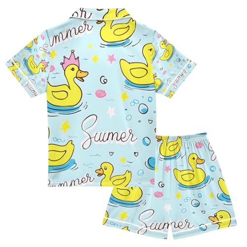 senya Duck Swimming Circle Satin Summer Pajama Sets Silk Short Sleeve Button Down Sleepwear2