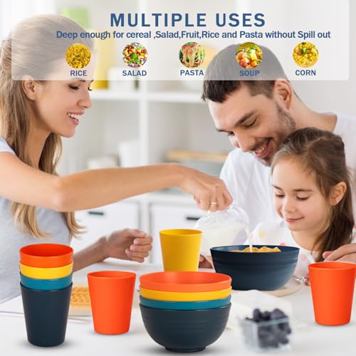 Image of Rubtlamp Wheat Straw Dinnerware Set, 16Pcs Unbreakable Plates And Bowls Sets of 4, Plastic Plates Set Reusable (Four Colors) Include Dinner Platos, Dessert Platos, Cereal Bowls, Cups for Daily