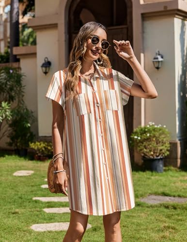 Image of Zeagoo Summer Dresses for Women 2026 Cotton Button Down Short Sleeve Tshirt Dresses Casual Mini Beach Dress