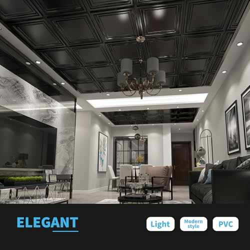 Image of Art3d PVC Ceiling Tiles, 2'x2' Plastic Sheet in Black (24-Pack)