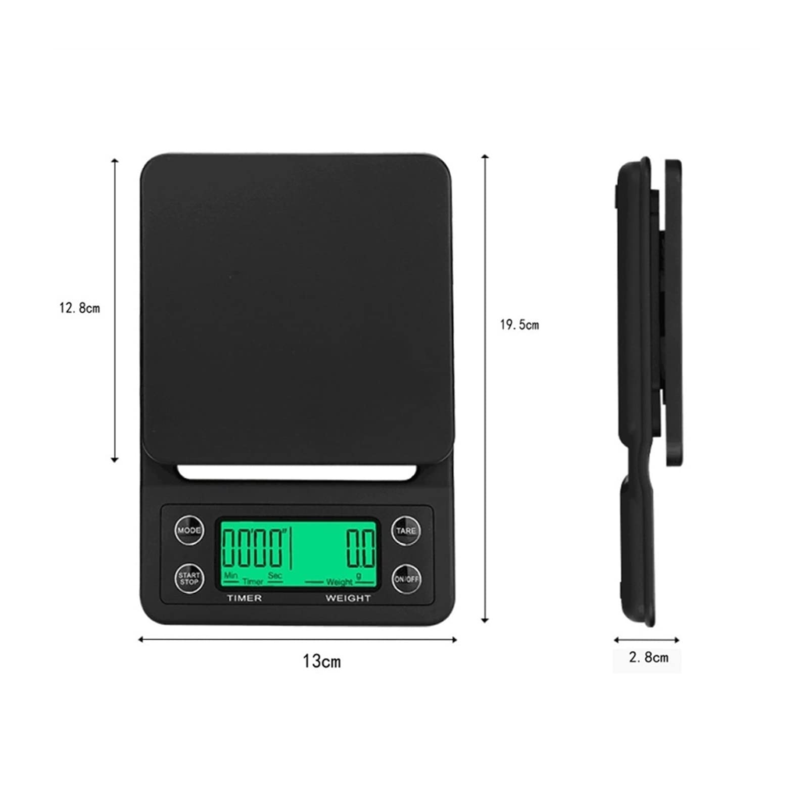 Báscula de cocina para el hogar, báscula de café por goteo con temporizador, báscula electrónica de alta precisión de 0,1 g, báscula de cocina digital LCD, accesorios de cocina (negra, 3 kg, 0,1 g)