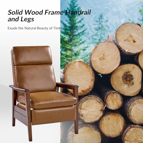 Mid-Century Modern Recliner Chair for Living Room with Lumbar Support and Solid Wood Legs