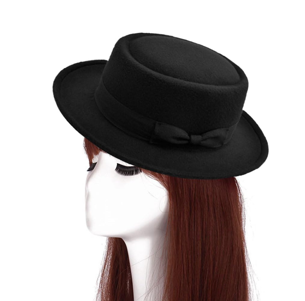 Chapeau de Pork Pie pour Homme et Femme - Casquette de Bateau en Feutre à Dessus Plat - Chapeau Fedora Derby (circonférence de la 56 à 58 cm)