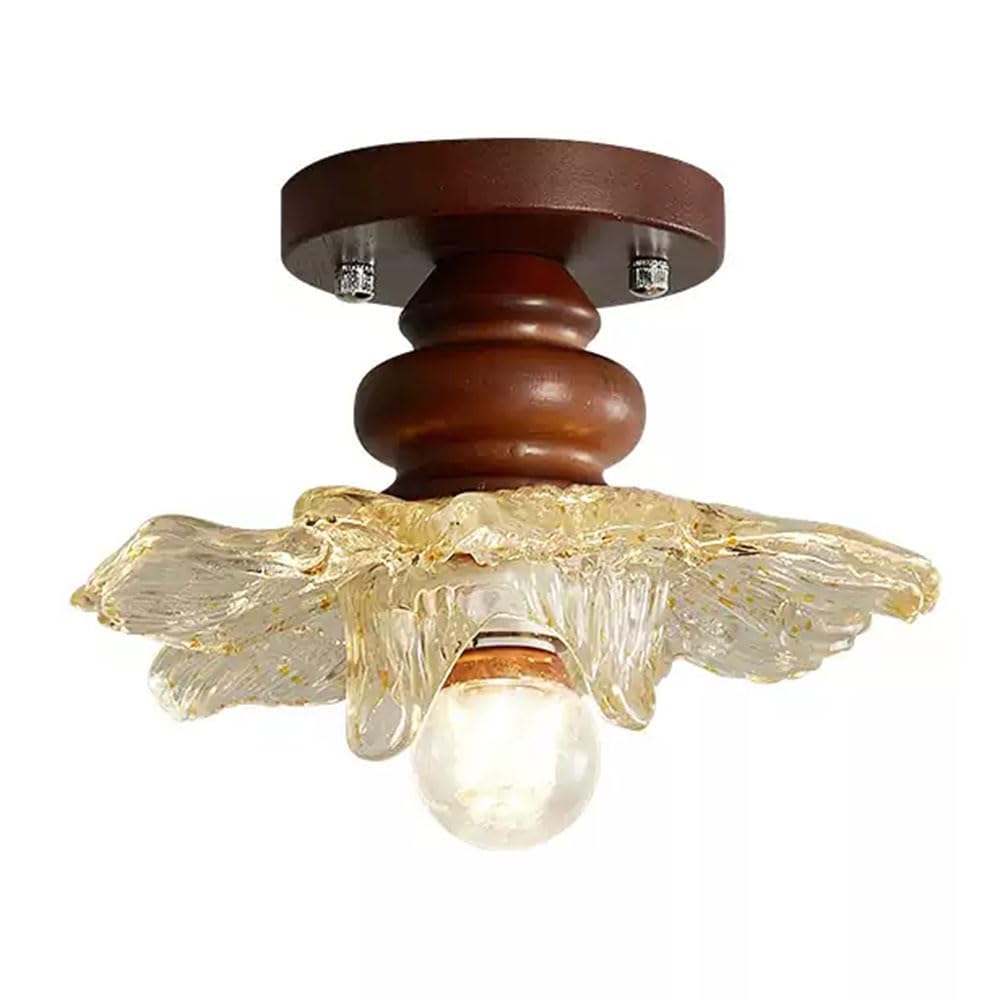YGZPALH Vintage Style Entryway Light, French Solid Wood Balcony Hallway Light, Luxury Floral Closet E26 Warm Ceiling Light Walnut Semi-Flush Mount Fixtures for Entryway Corridor Hallway Bathroom