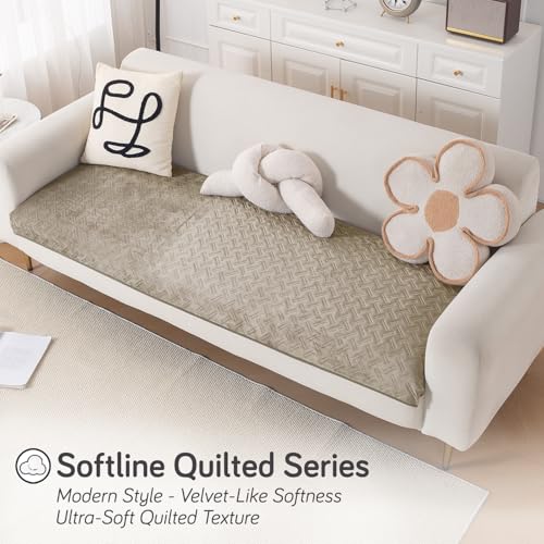 Image of HOKIPO Premium Velvety Quilted Anti-Slip Sofa Cover Mats for L-Shape & 1 /2 /3 Seater Sofa | Make Your Own Sofa Cover Set, 'Softline Quilted Series' 70(W) x 120(L) cm | Latte Brown (AR-6315-LBR)
