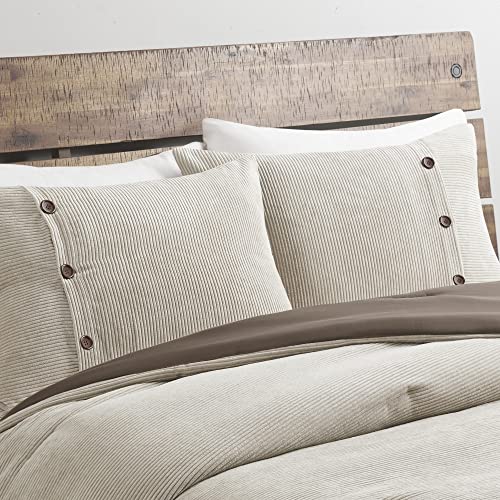 Madison Park Andes Cozy Corduroy Comforter Set, Piping Texture, Rustic Button Accent, Cabin Lodge Lifestyle, Down Alternative, All Season Bedding, Shams, Pillows, Full/Queen(90"X90") Tan 5 Piece #TOP3
