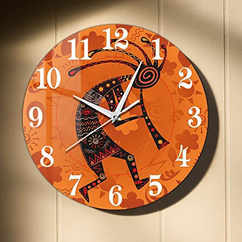 Timethink 15 Inch Tribal Kokopelli Southwest Desert Wall Clock, Silent Battery Operated Humpbacked Flute Player Ethnic African Deity of Fertility Flutist Decorative Wall Clock for Bedroom Living Room