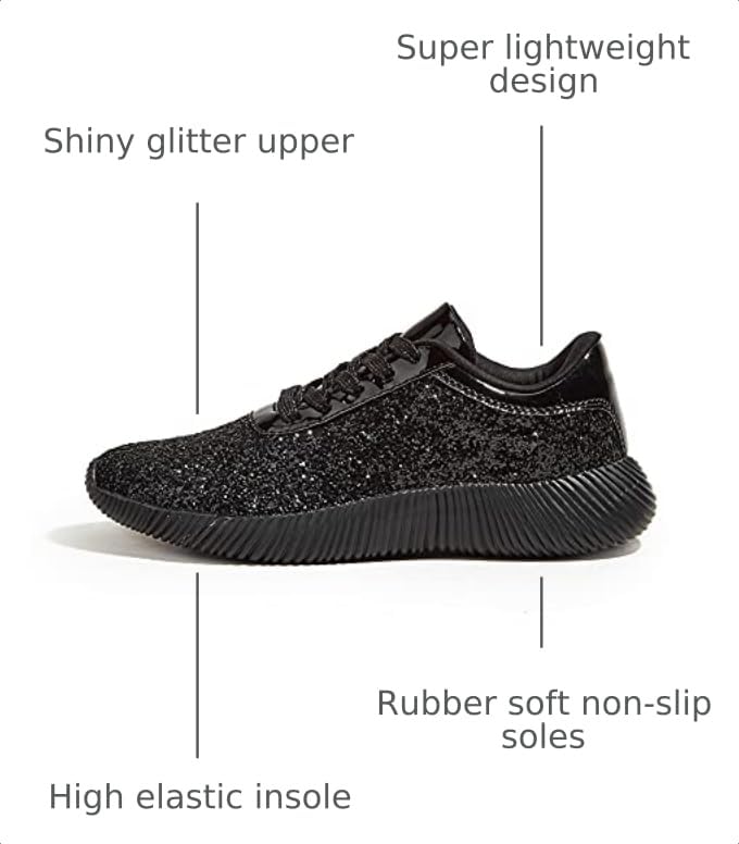 Image of BELOS Women's Glitter Shoes Sparkly Lightweight Metallic Sequins Tennis Shoes Casual Retro Braided Walking Shoes