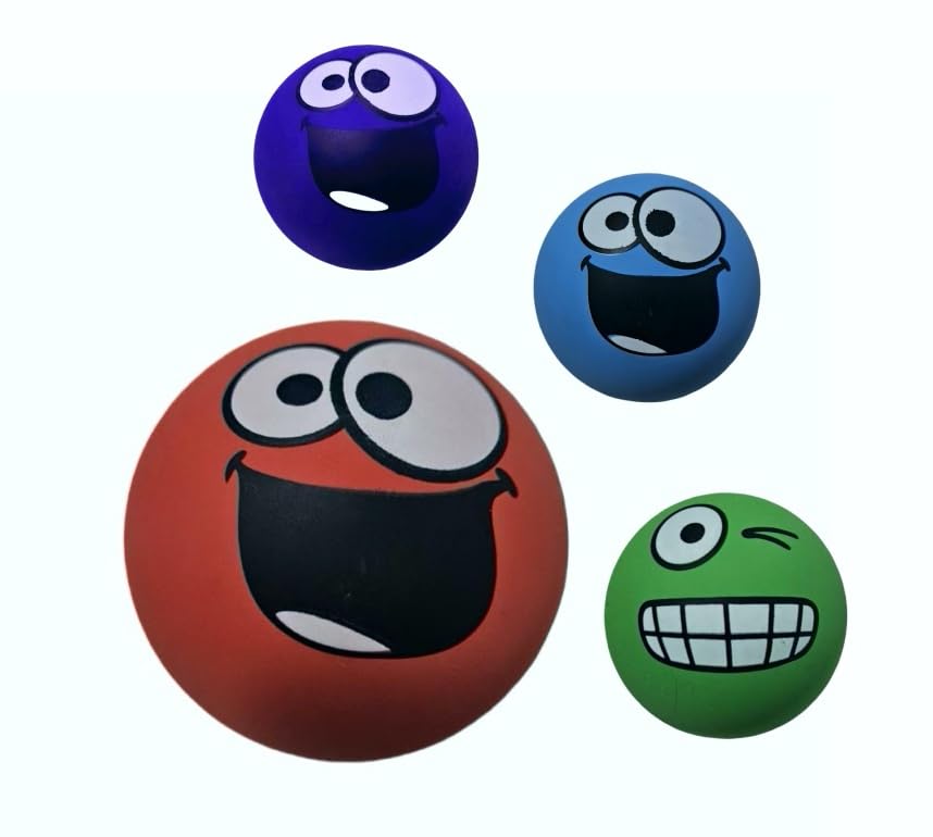 4 Pack Dog Interactive Balls - Funny Smile Face Design Eco-Friendly Rubber 2 4 Inch Round Dog Toy