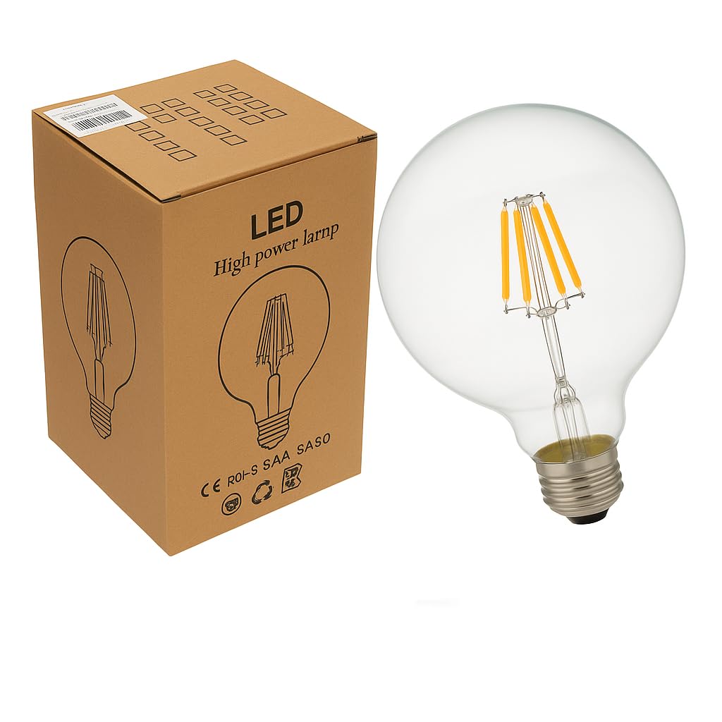 JANDEI - 5 x 5W LED-Glühbirne mit Glühfaden, Edison-Sockel E27, Vintage-Stil, sichtbare Kristalloberfläche, 2700 K, 815 Lumen. Dekorativ, elegant, nicht dimmbar, Abmessungen: 12,5 cm x 18 cm.