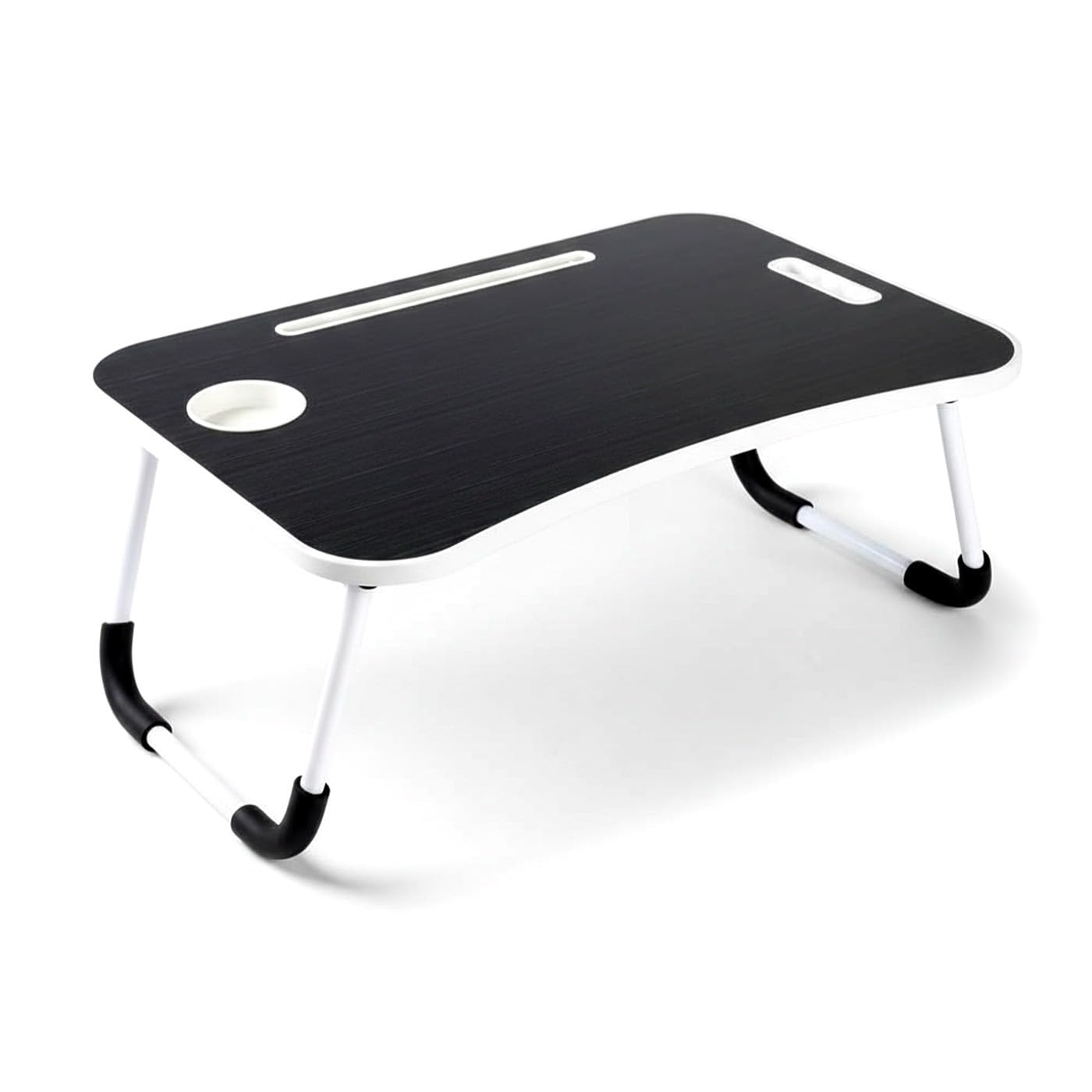 KKTECH Folding Laptop Bed Table Lap Standing Desk Sofa Breakfast Table Bed Tray Laptop Lap Desk with Cup Holder Notebook Stand Steel Legs 60x40x28cm (Black)