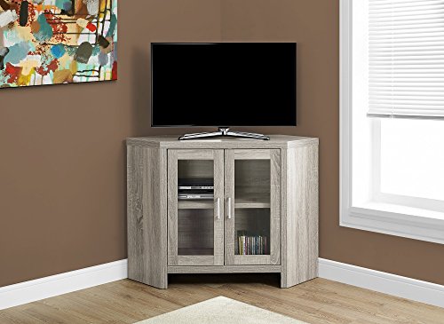 Monarch Specialties I Corner With Glass Doors Tv Stand, 42", Dark Taupe #TOP4