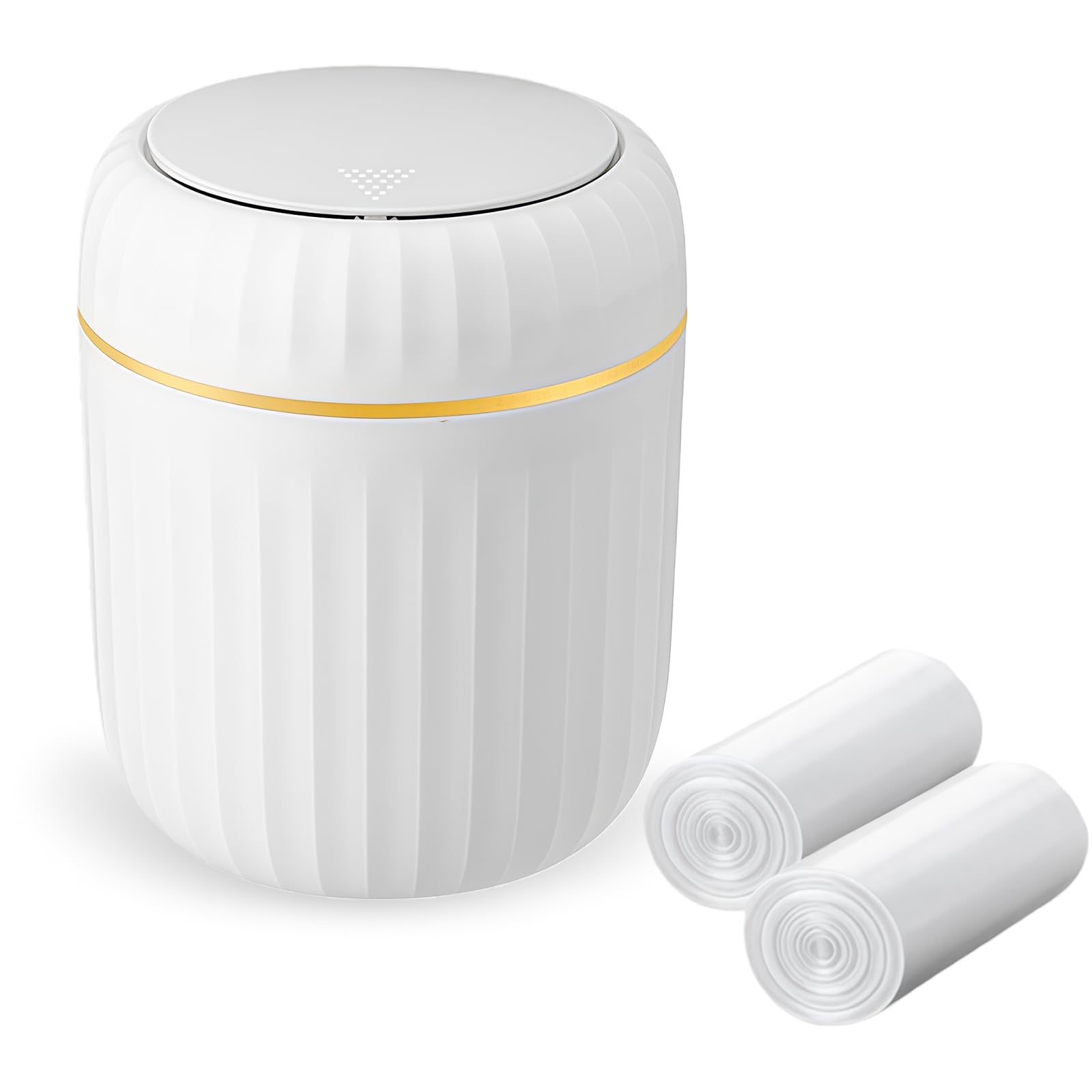 MEETOZ Desktop Trash Can,with Press Type Lid,Mini Plastic Desktop Trash Bin for Family Living Room Kitchen Bathroom Office Car Indoor Plastic Trash Can,with 60 sheets of Trash Bags (White)