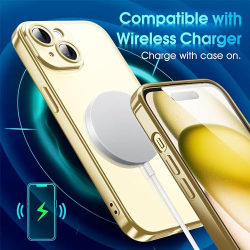 Image of VONZEE Electroplated Clear Transparent Case Compatible with iPhone 15 Plus, Luxury TPU Cover, Full Body Protection, Individual Lens Camera Protection, Slim Shockproof Protective Phone Case, Gold