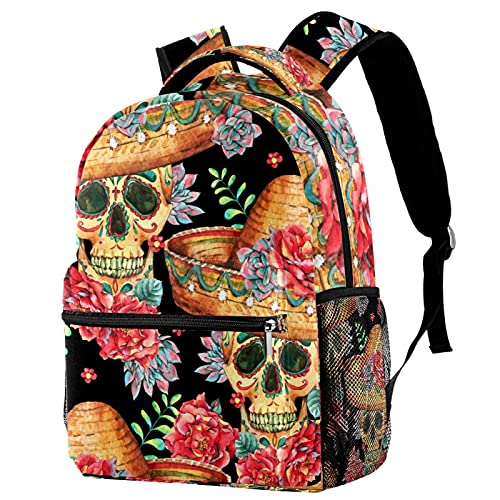 Mochila para portátil con calaveras florales ideal para viajes urbanos y oficina