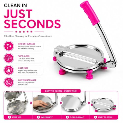 Image of Heavy Duty Stainless Steel Roti Press & Puri Maker 8 Inch | Manual Chapati Press with Smooth Pressing Plate | Dough Press Machine for Roti, Puri, Papad, Tortilla, Khakhra & Flatbread | Kitchen Tool