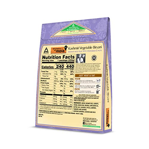 Kitchens Of India Kashmiri Vegetable Biryani, Basmati Rice Pilaf With Vegetables & Nuts, 8.8 Ounces (Pack Of 6), Gourmet Ready To Eat Authentic Indian Dish #TOP1
