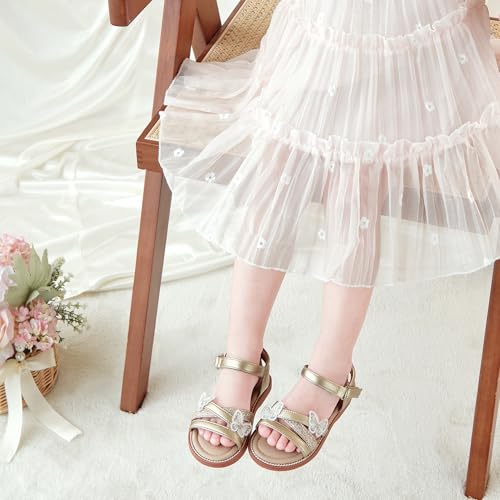 Image of Kolan Toddler Girl Sandals Open Toe Flat Princess Dress Shoes Little Kids