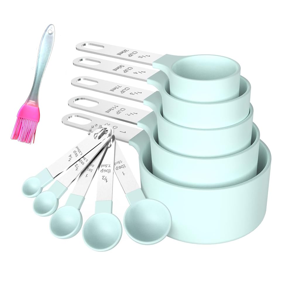 11PCS Measuring Cups and Spoons Set Durable Stackable Measuring Cup and Spoon Set Plastic Measuring Cup and Spoon with Stainless Steel Handle for Baking Liquid and Solid โ image 1