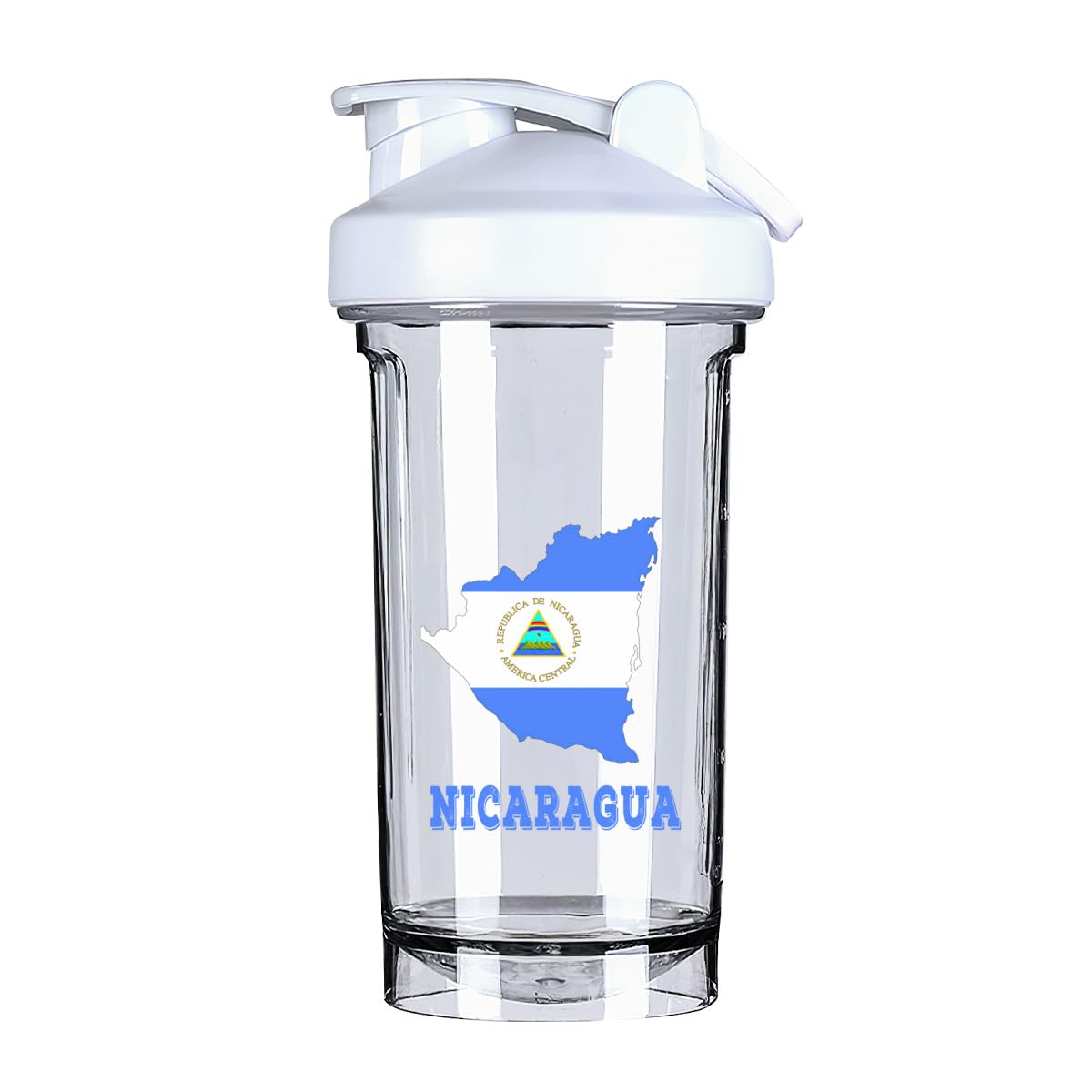 Nicaragua Map Flag 18 Ounce Shaker Cup,Fashion Theme Pattern Shaker Bottle Leak-proof Workout Shake Bottles 500ML/18 oz Perfect for Pre Workout