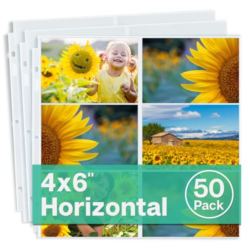 Dunwell 12x12 Scrapbook Page Protectors, 4x6 Photo Sleeves & Photo Album Refill Pages, 50-Pack Horizontal Layout, Holds 600 Pictures, Fits 12x12 3-Ring & D-Ring Albums, Compatible with Pioneer & WRMK by Dunwell - Used condition - US$16.59