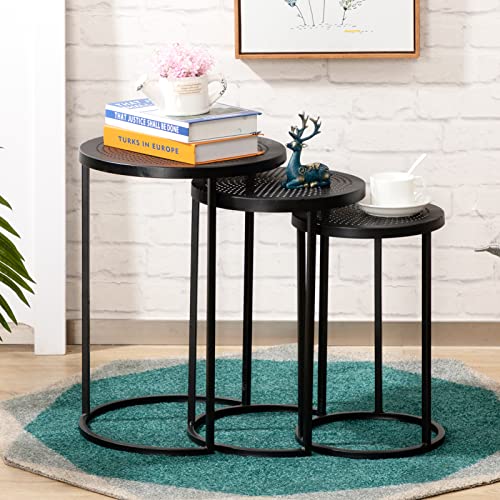 ALIMORDEN Set of 3 Round Metal Nesting Table, 3-Pack Indoor&Outdoor Coffee Snack Side Table, Accent Nightstand for Bedroom, Sofa Side Table for Living Room, Garden, Patio, (D) 14" x(H) 19.69", Black ALIMORDEN Set of 3 Round Metal Nesting Table, 3-Pack Indoor&Outdoor Coffee Snack Side Table, Accent Nightstand for Bedroom, Sofa Side Table for Living Room, Garden, Patio, (D) 14" x(H) 19.69", Black