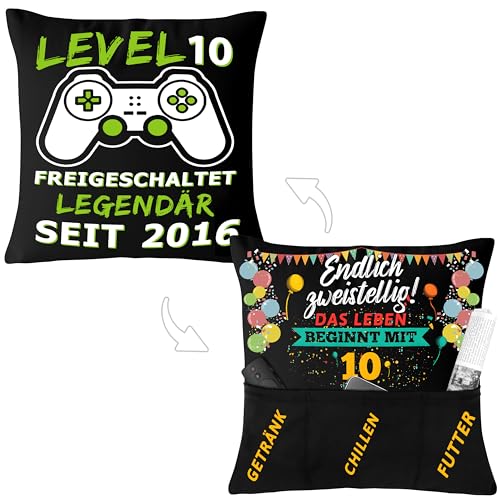 Shoppawhile Geschenk Junge 10 Jahre Geburtstag Gamer Geschenkideen Kissenbezug 45 * 45cm Geburtstagsgeschenk Junge 10 Jahre Doppelseitige Zierkissenbezüge mit 3 Taschen